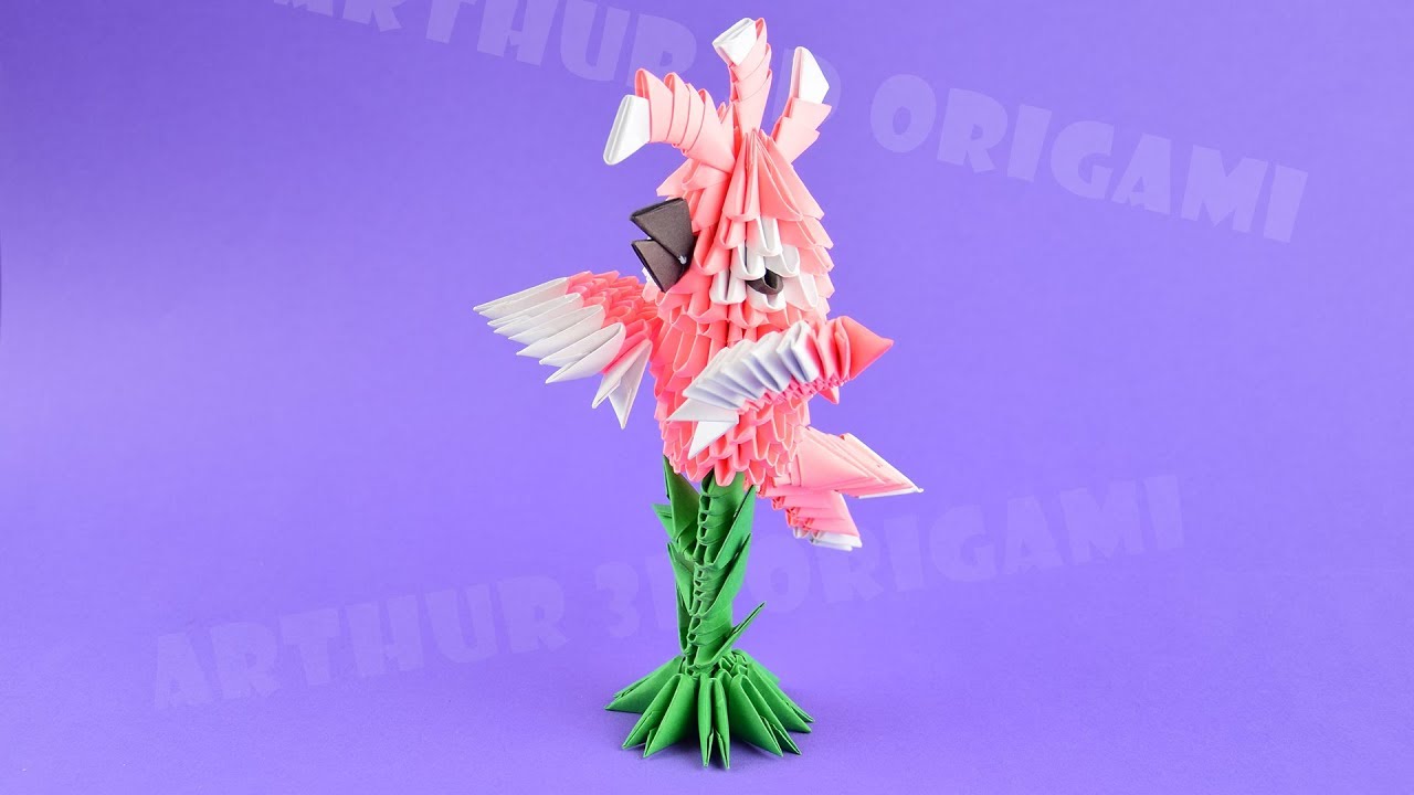3D Origami parrot from paper ♡ DIY How to make a pink parrot
