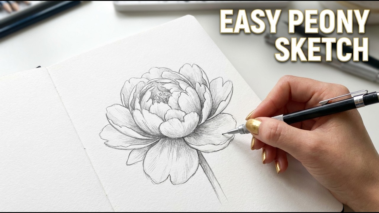 Easy Peony Drawing Tutorial for Beginners | Pencil Sketch