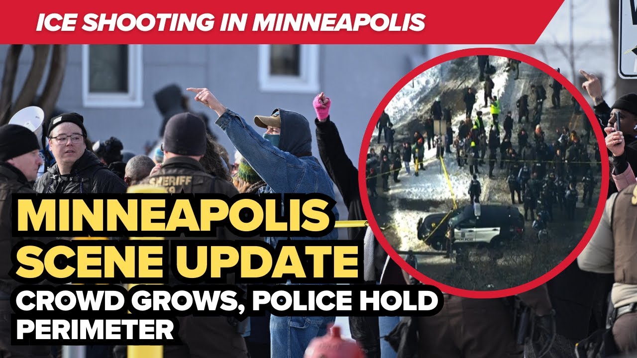 Crowds grow at Minneapolis ICE scene as smoke is seen near vehicles