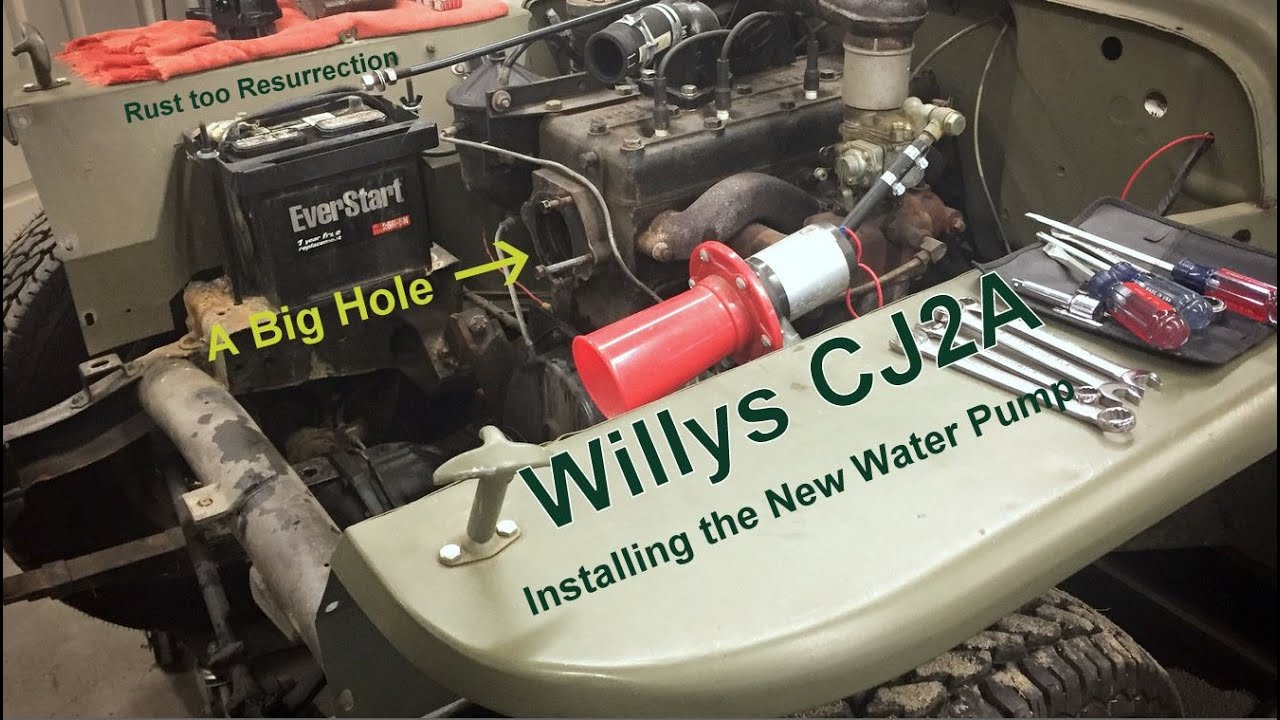 1946 Willys CJ2A Restoration.  Installing The New Water Pump