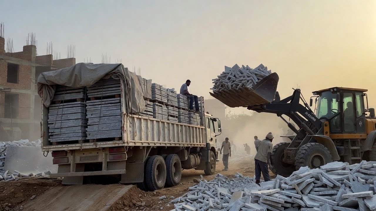 Massive Marble Stone Unloading from Truck | Heavy Loader Working in Marble Factory