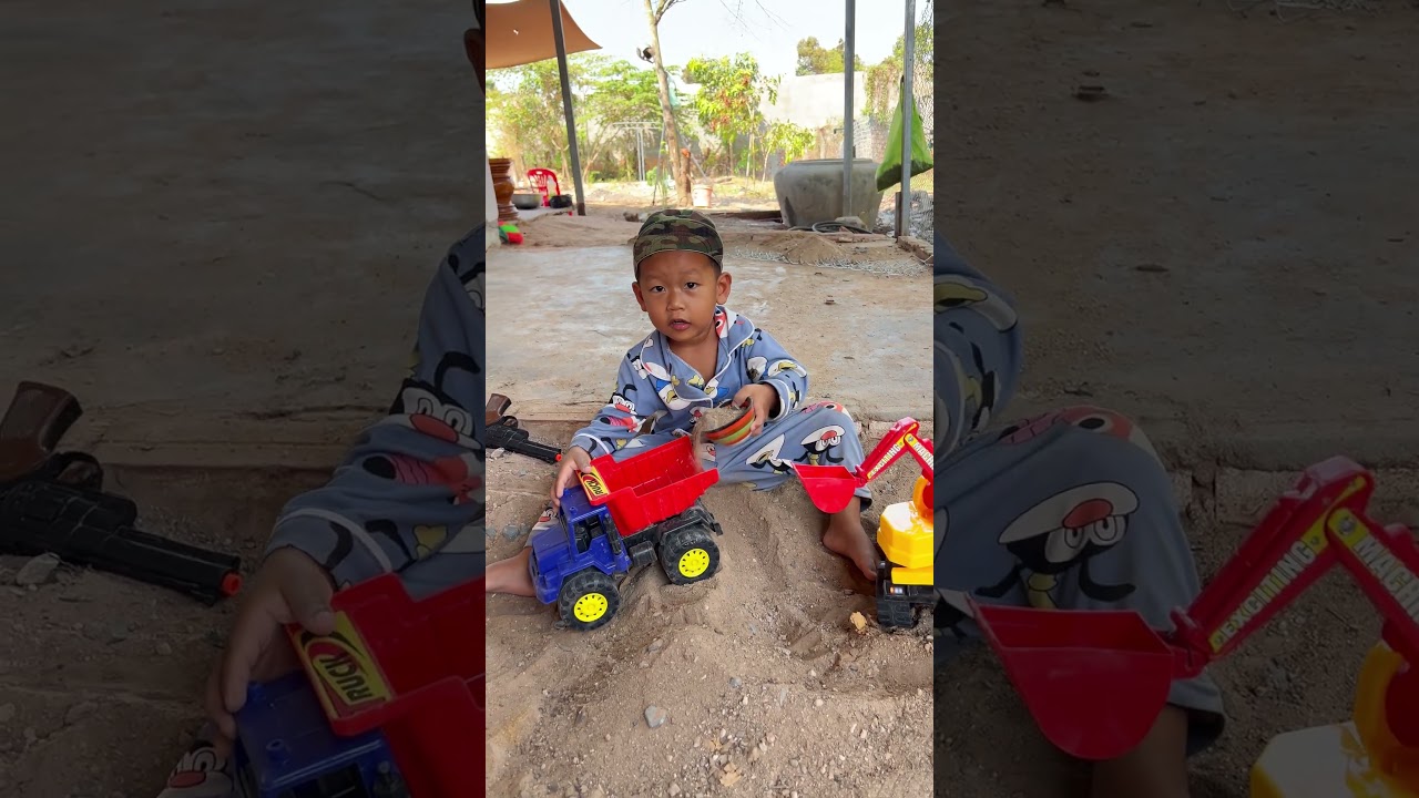 Cute Baby Playing with Toy Dump Truck & Excavator in the Sand 🚜 Kids Fun Playtime #toytruck #toycars