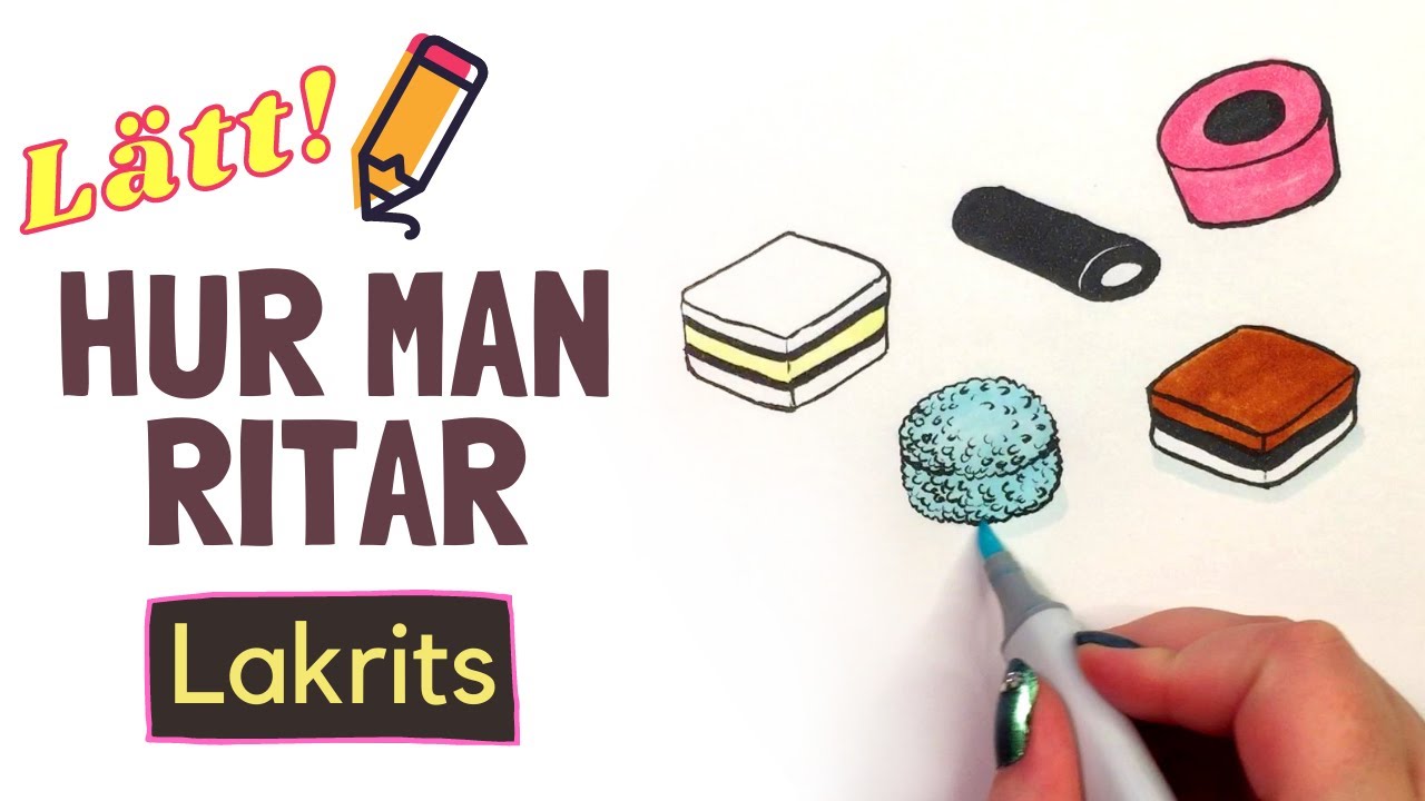Hur man ritar LAKRITS godis  &ndash; L&auml;tt l&auml;r dig teckna-video med svenska r&ouml;stinstruktioner!