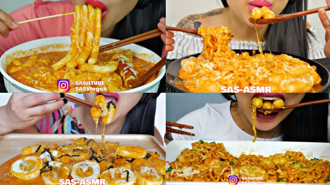 SAS-ASMR COMSUMING *RICE CAKE* (ft.noodle & corn dog)ALL TIME😋🤤|Muksavory🦋❣️