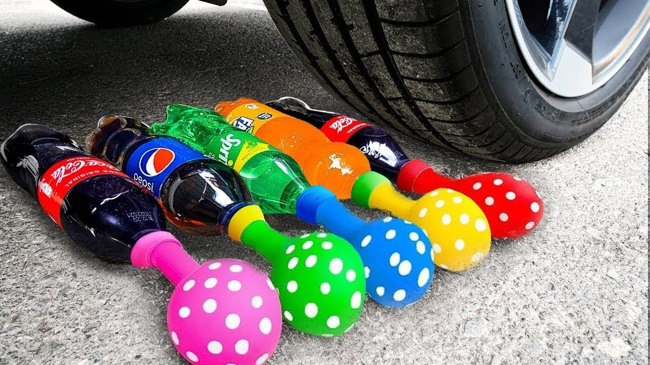 Crushing Experiments! Car vs Crunchy & Soft Things! Coca-Cola, Fanta, Mirinda, Mnt Dew