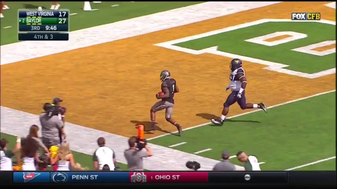 Russell 33 yd TD pass to Coleman, Baylor v WVU 2015