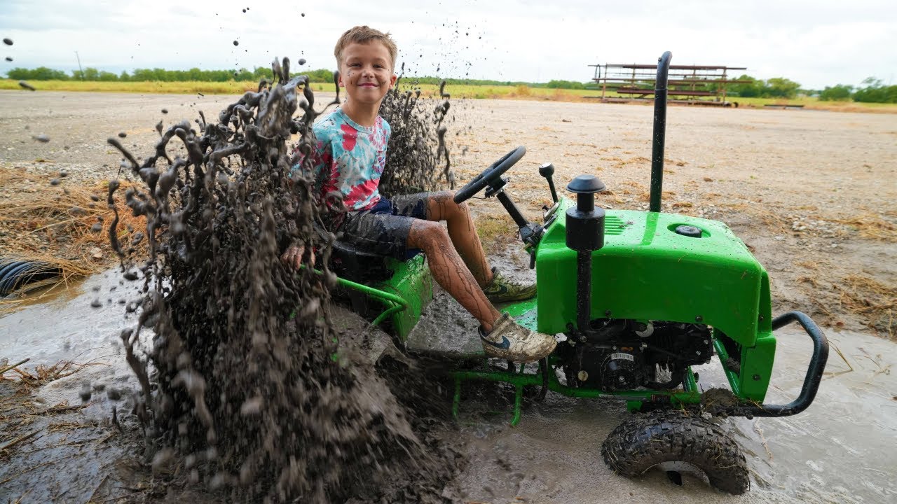 Saving our new kids tractor from the mud | Tractors for kids