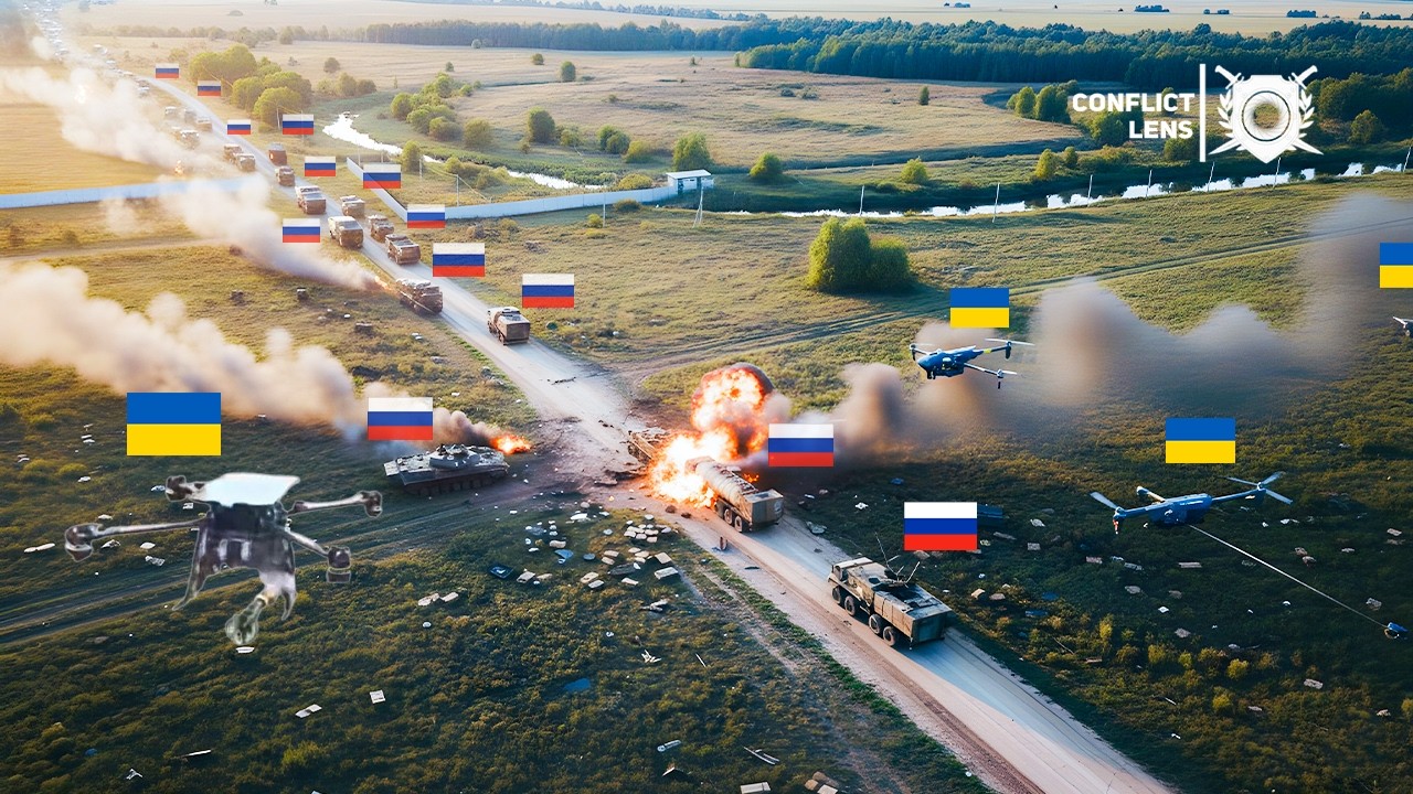 Russian Convoy Caught in Ukrainian Drone Crossfire &mdash; Complete Annihilation