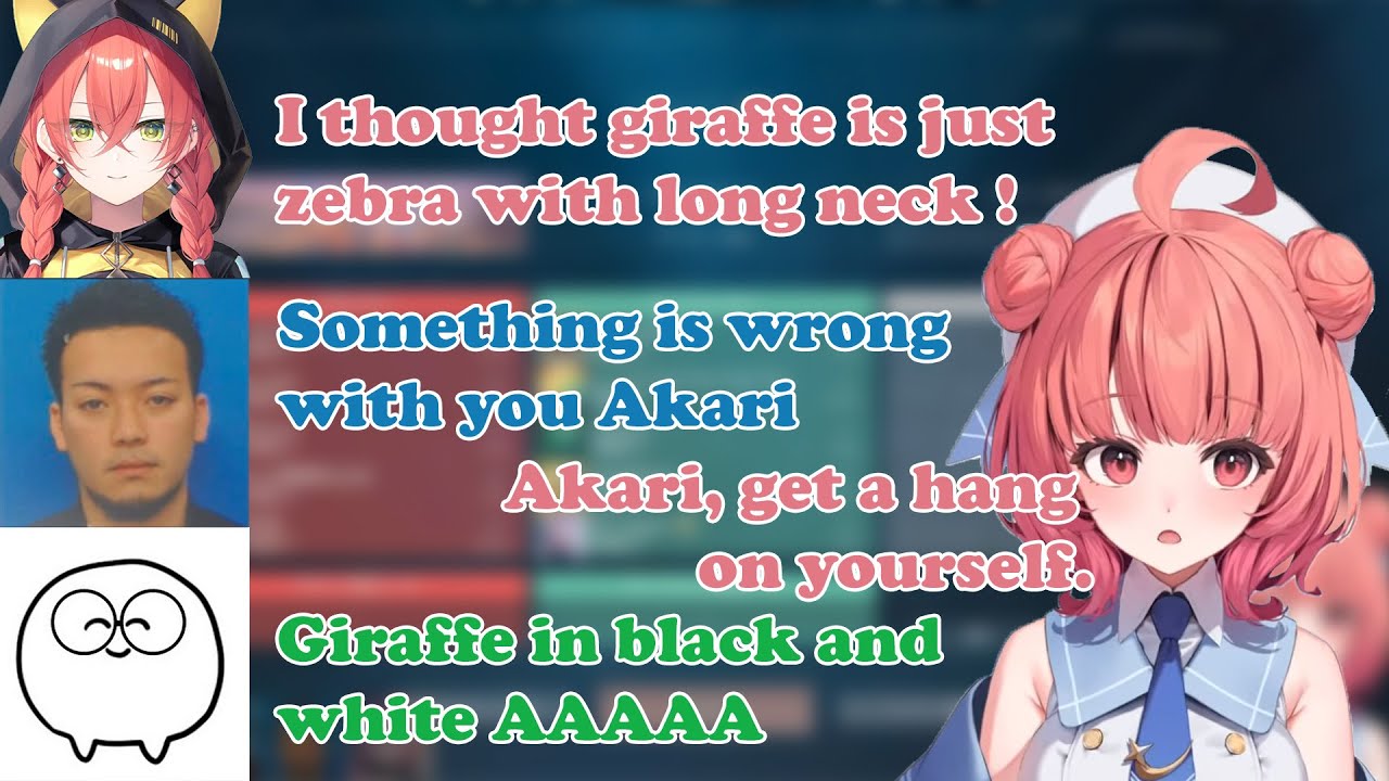 Uouo thought giraffe is just a long neck zebra. (Jasper/Shishido Akari/Vanilla/Vodka/Yumeno Akari)