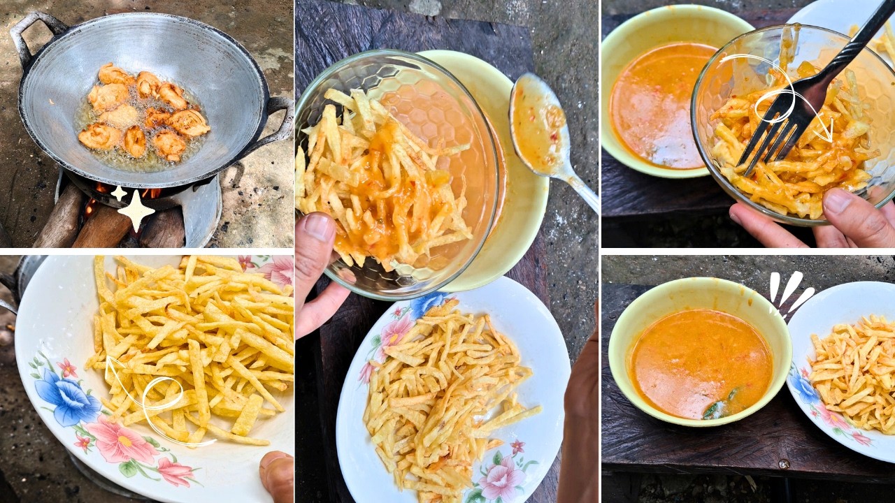 Masak Cemilan Sore di Desa 🍟 Kentang Goreng +saos sate padang dan godog tepung  | Kehidupan Desa