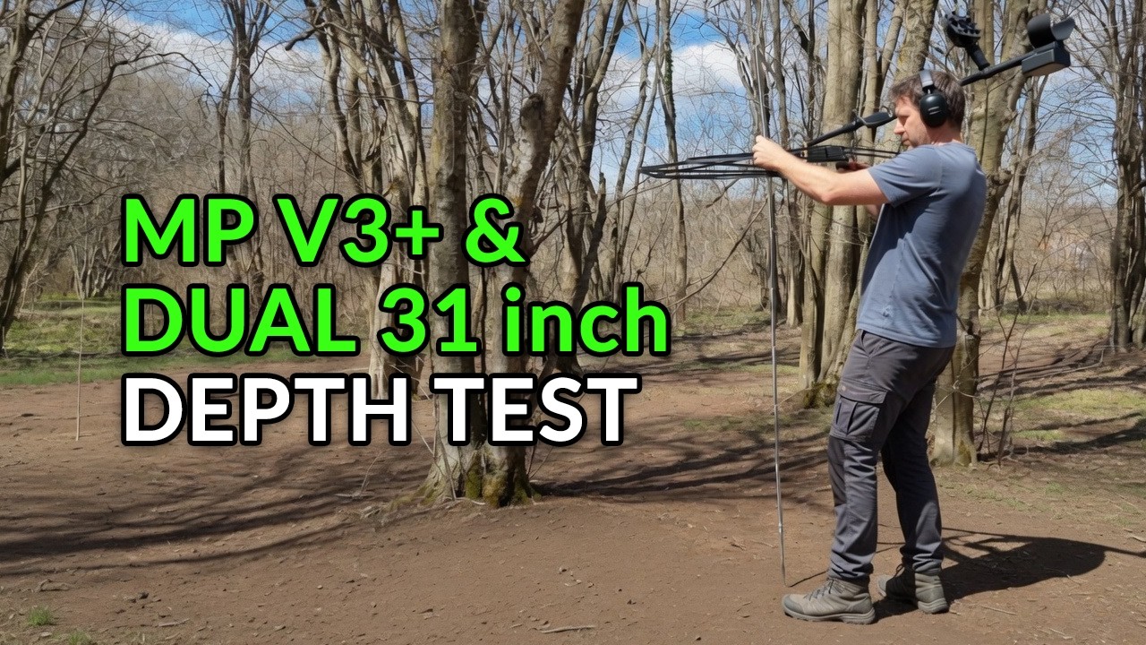 MP V3+ & Dual 31 inch search coil. Metal detector underground depth test. Treasure hunting.
