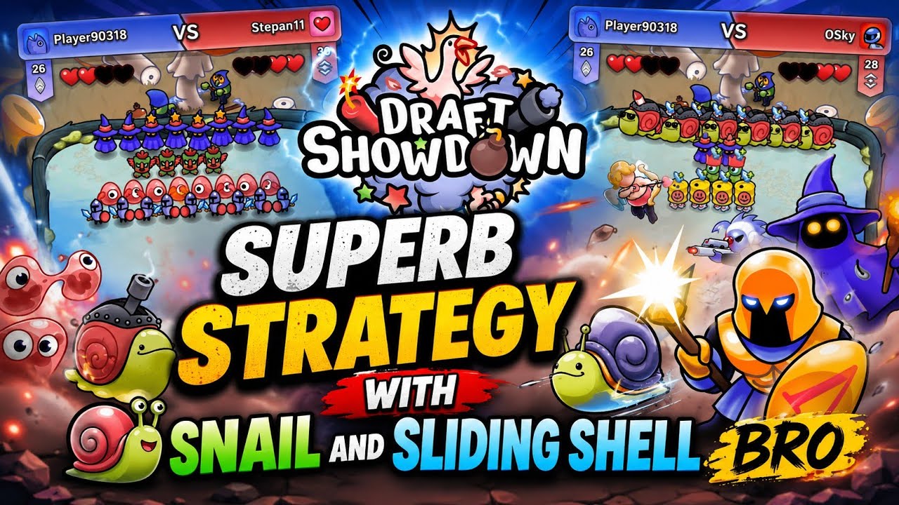 Draft Showdown Awesome Strategy - Snail And Sliding Shell Bro - Gameplay 