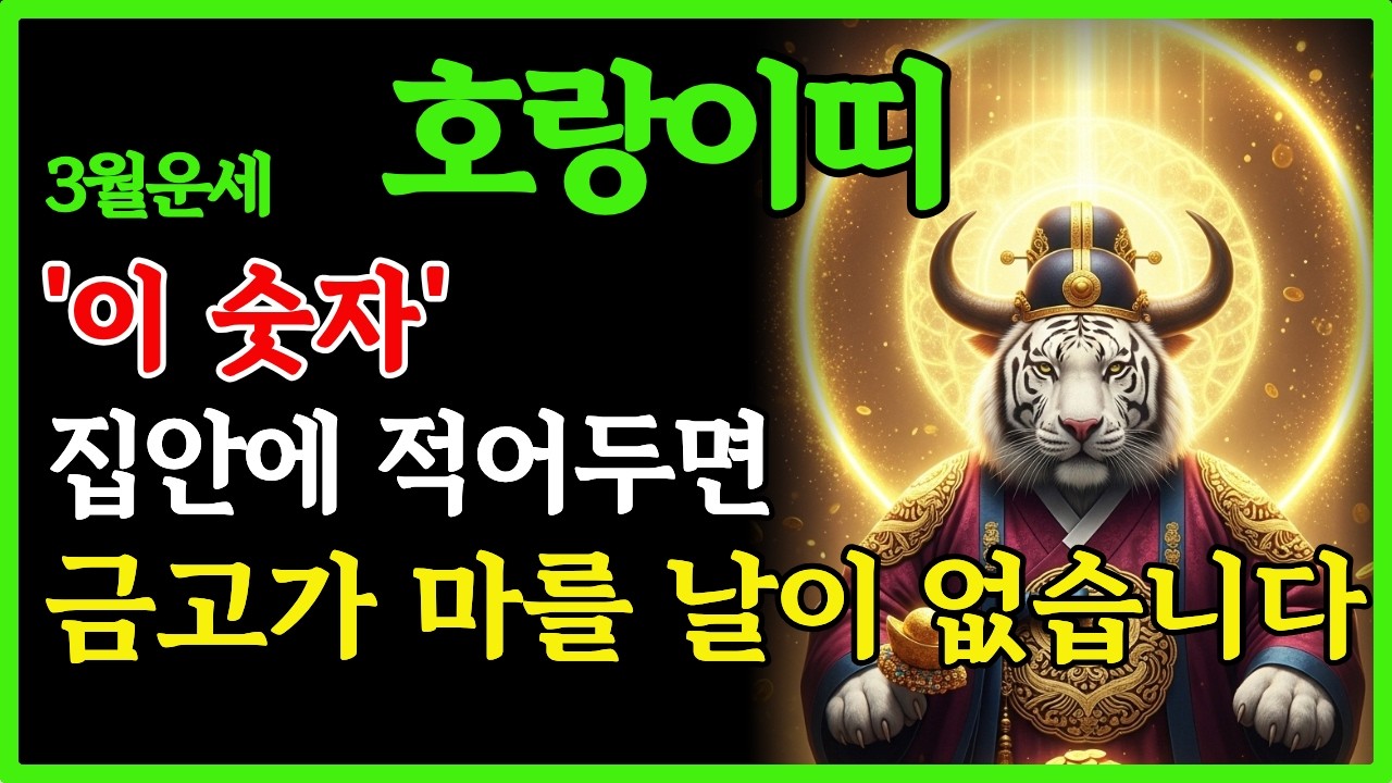 3월 호랑이띠 재물운,이 숫자 집안에 적어두면 금고 마를날 없습니다(50년생, 62년생, 74년생)