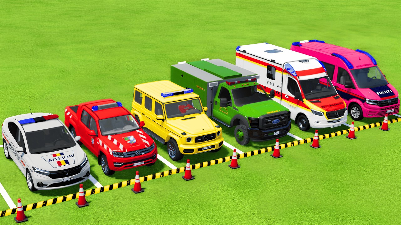 POLICE CARS, FIRE DEPARTMENT, AMBULANCE VEHICLES TRANSPORTING WITH MAN TRUCKS ! Farming Simulator 22