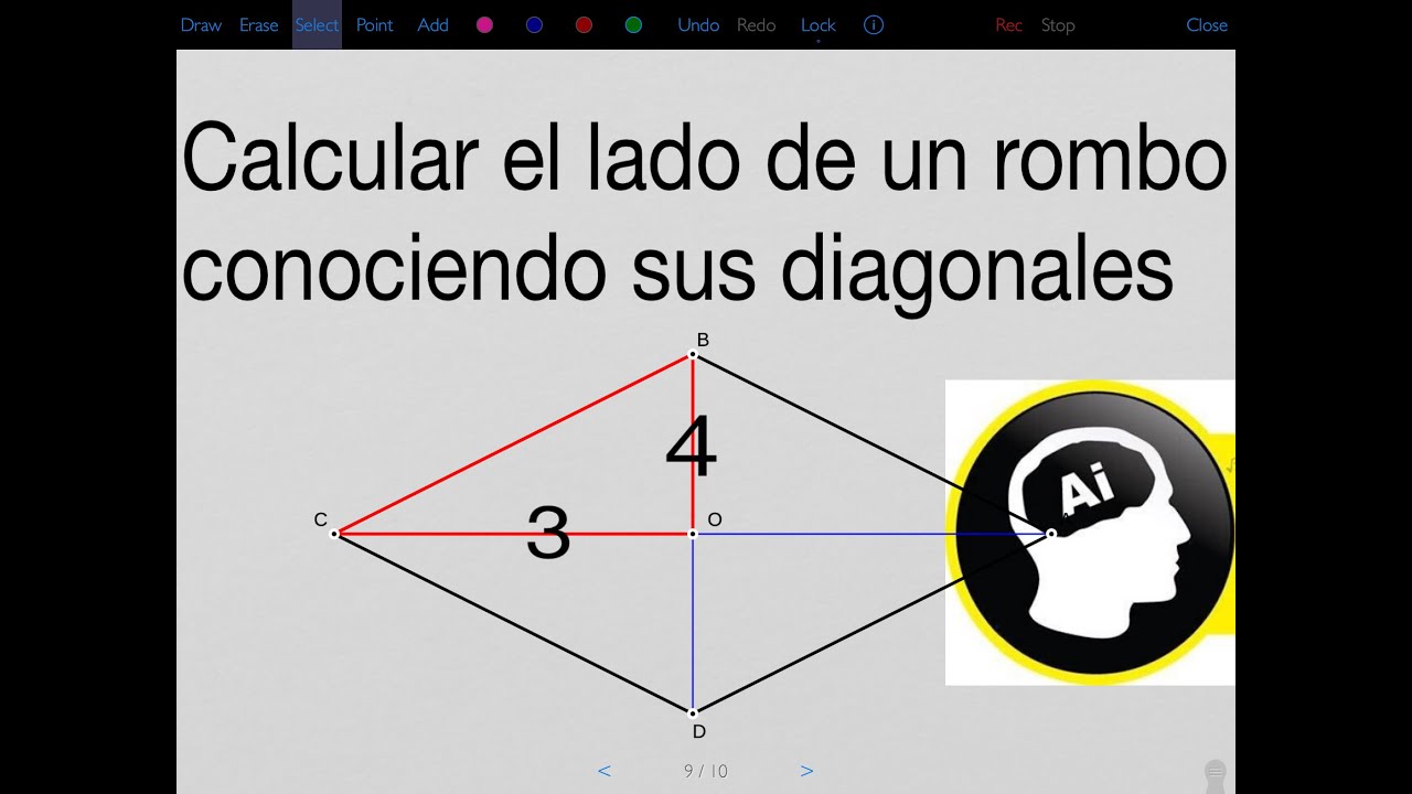 Calcular el lado de un rombo cuyas diagonales miden 6 m y 8 m.