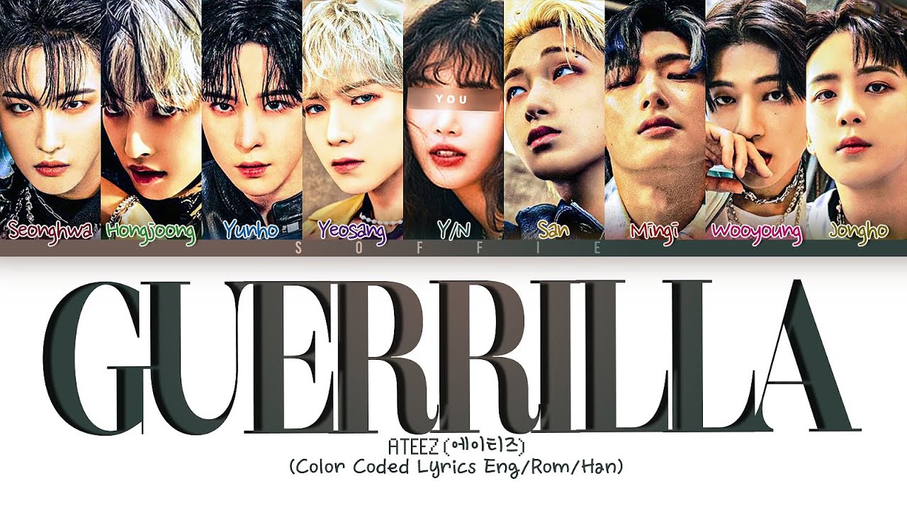 ATEEZ (에이티즈) – Guerrilla Lyrics | 9 members KARAOKE ver. | (Color Coded Lyrics Eng/Rom/Han)