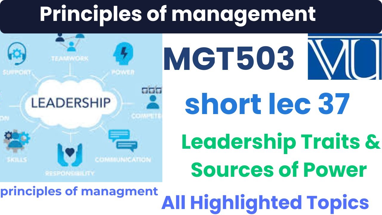 MGT503 Short Lecture 37 | Leadership Traits & Sources of Power | French & Raven | Final term prep