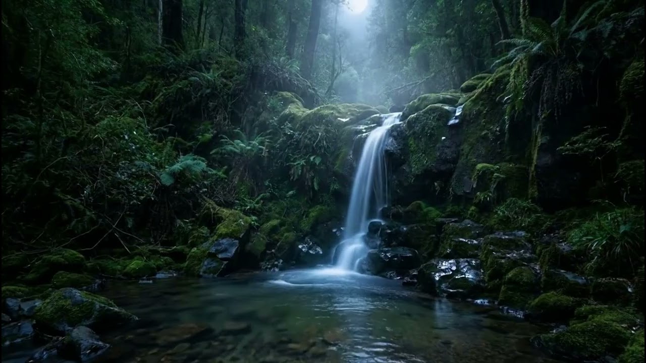 Night Waterfall White Noise | 10 Hours