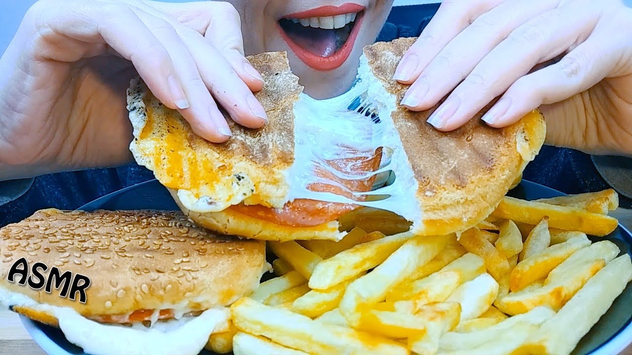 ASMR eating: Cheesy Toasted Sandwiches & Fries | No Talking