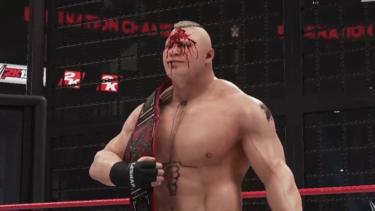 WWE 2K19 gameplay MOST BLOODIEST MATCH BROCK LESNAR ROMAN REIGNS JOHN CENA ELIMINATION CHAMBER