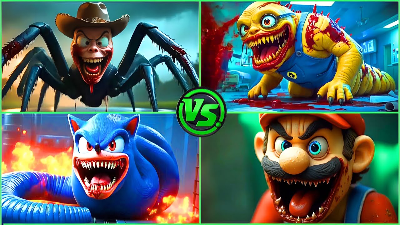 Woody Monster vs Minion Monster vs Sonic Monster vs SuperMario Monster