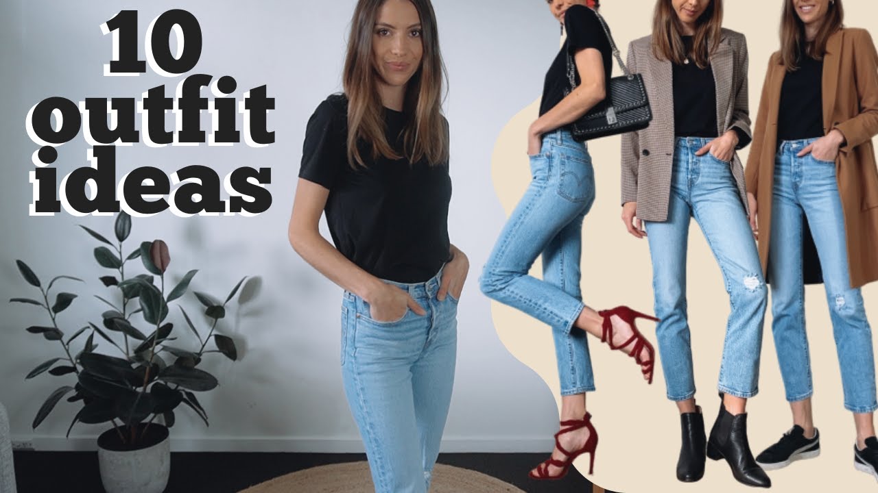 Идеи образов с черной футболкой и синими джинсами 👖 Лукбук