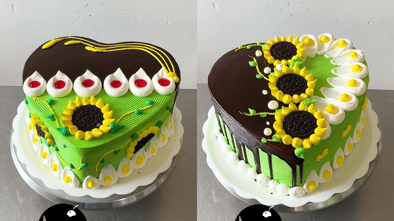 pasteles de corazon con ganache y flores de girasol