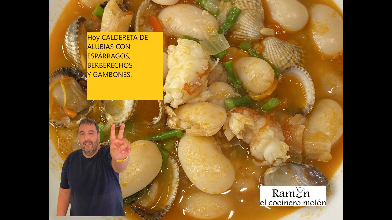 CALDERETA DE ALUBIAS, CON ESPÁRRAGOS, BERBERECHOS Y GAMBONES