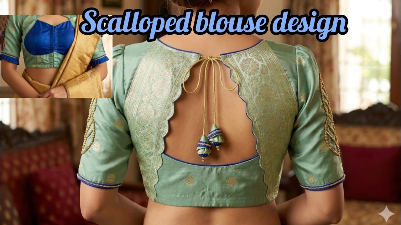 ಟ್ರೆಂಡಿ ಸ್ಕ್ಯಾಲೋಪ್ಡ್ ಬ್ಯಾಕ್ ನೆಕ್ ಬ್ಲೌಸ್ ಡಿಸೈನ್ | Scalloped Back Neck Blouse Cutting and Stitching