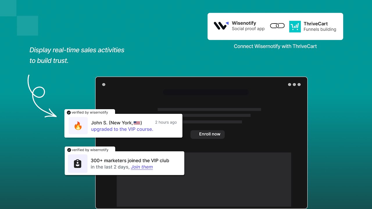Add social proof sales popup on ThriveCart pages | WiserNotify Social Proof Integration