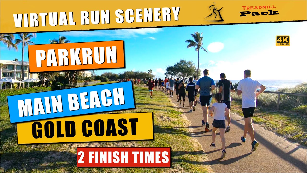 Virtual Run Parkrun Главный Пляж, Голд-Кост, Австралия | 2 Finish Times | Нет музыки