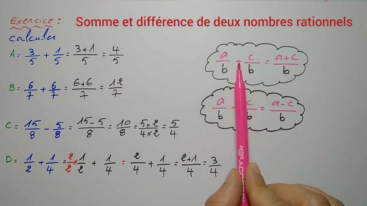 Somme et différence de deux nombres rationnels | mathématique