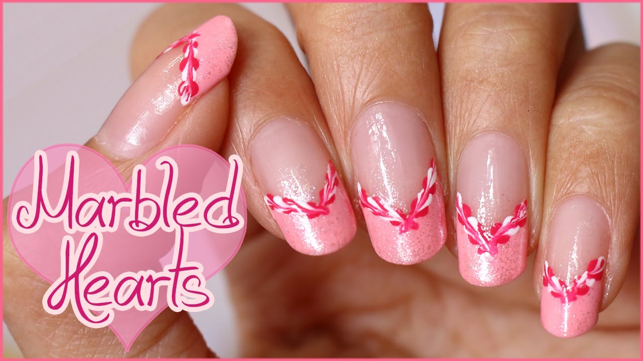 ♥ Marbled Hearts French Manicure ♥ Last Minute Valentine's Day Nail Art Tutorial