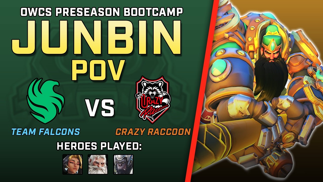 [ Junbin ] Rein Brawl with STYLE | Team Falcons vs Crazy Raccoon | OWCS Preseason Bootcamp