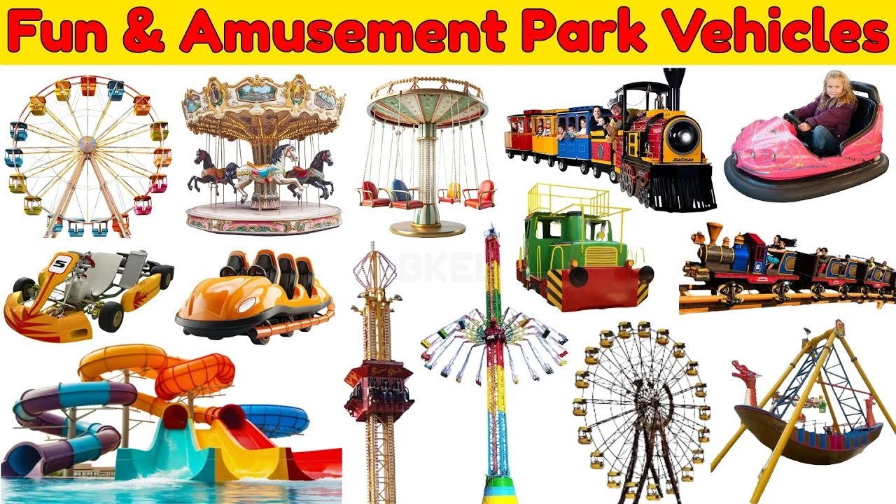 🎠 Парк аттракционов и транспортных средств для детей | Учимся узнавать названия аттракционов со з...