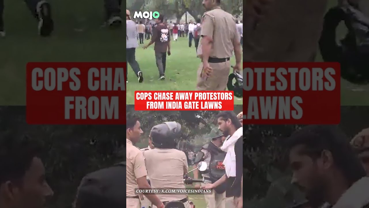 CJP PROTEST | Drama At India Gate As Delhi Cops On Bikes CHASE AWAY Protestors From Lawns #shorts