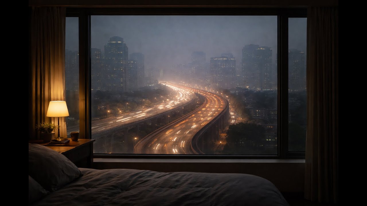 High-Rise Apartment Ambience for Sleep | Soft Intro Narration, City Sounds at Night (5 Hours)