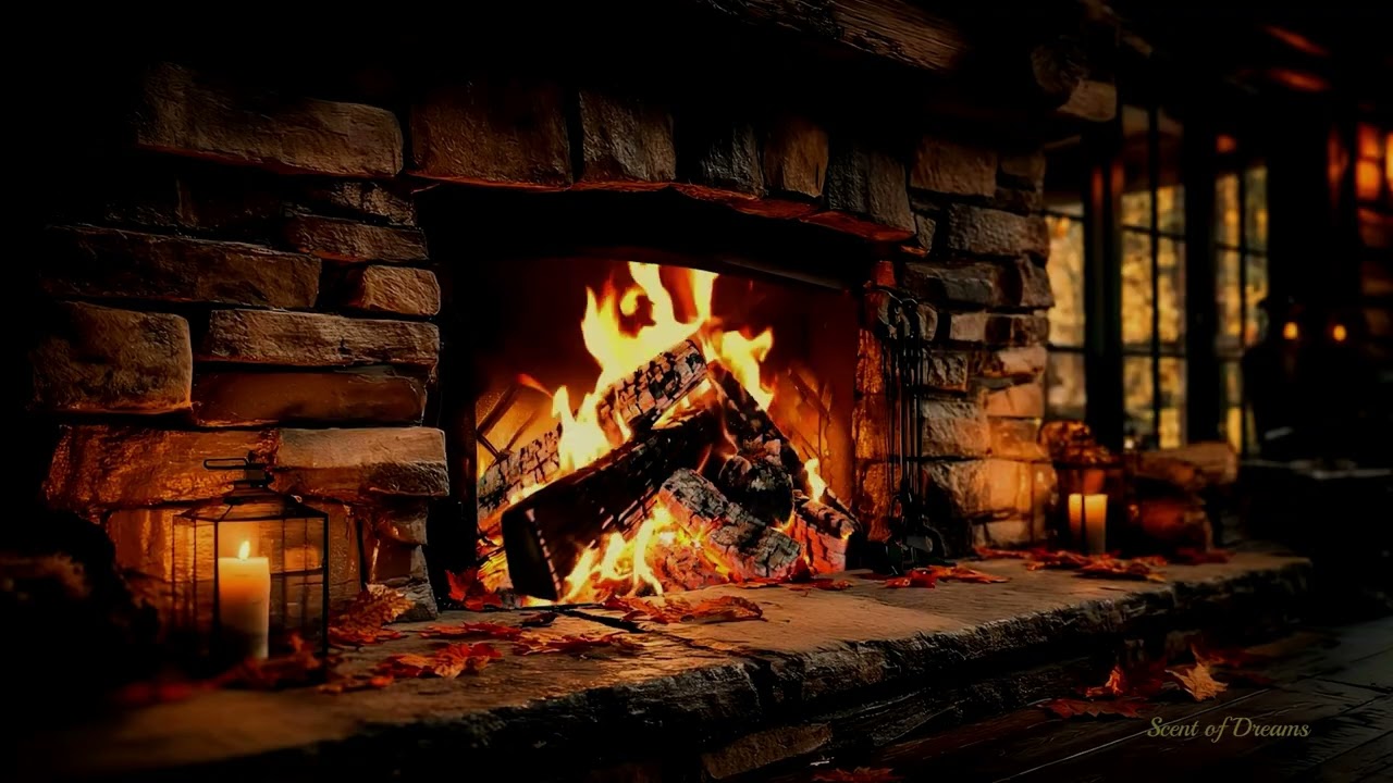 8H Cozy Fireplace at Night - Deep Sleep Ambience (No Talking)