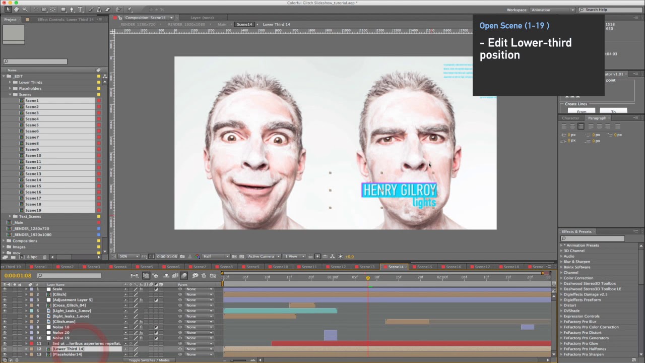 Colorful Glitch Slideshow (video tutorial) - After Effects Project for videohive.net