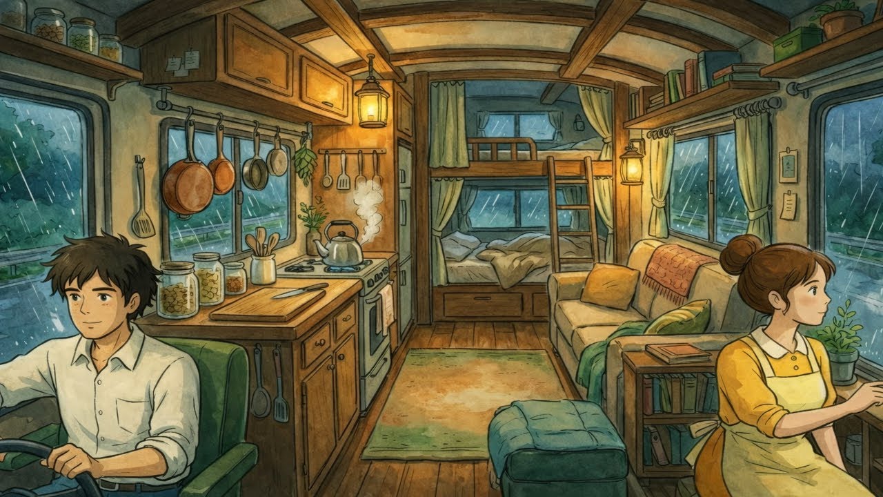 A Quiet Family Camping Trip in Our Mobile Home | Cozy Ghibli-Inspired Animation