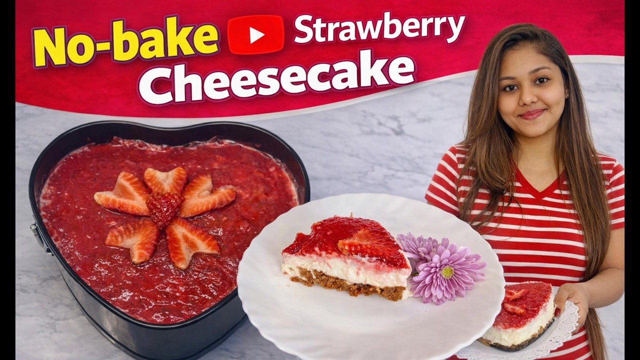 The BEST No-Bake Strawberry Cheesecake Recipe 🍓 Easy & Creamy!