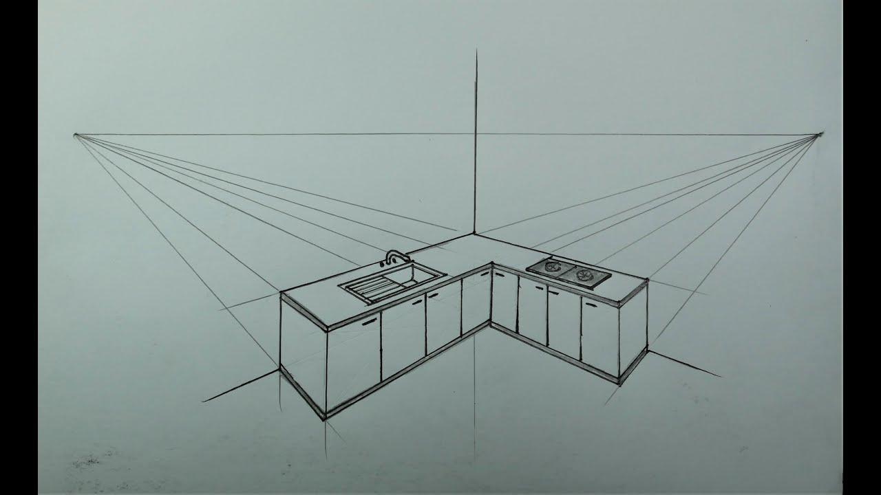 Architecture Basic How To Draw a Simple Kitchen Set in 2 Point Perspective #6