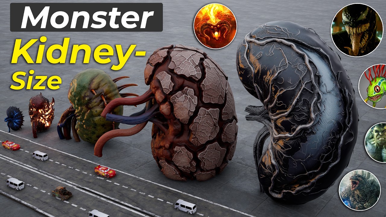 Monster Kidney Size Comparison | Smallest to Biggest Monsters | (3D Animation)