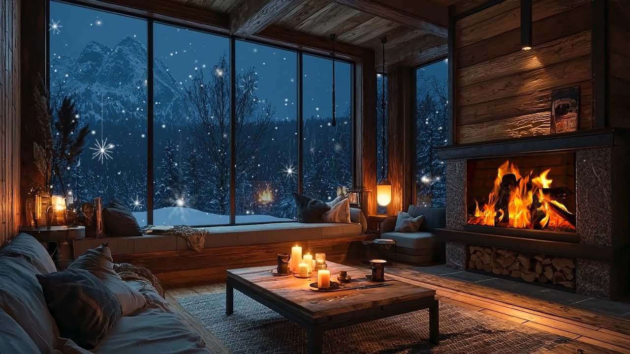 Calm Music Playlist | Winter Fireplace Ambience & Soft Snowfall ❄️