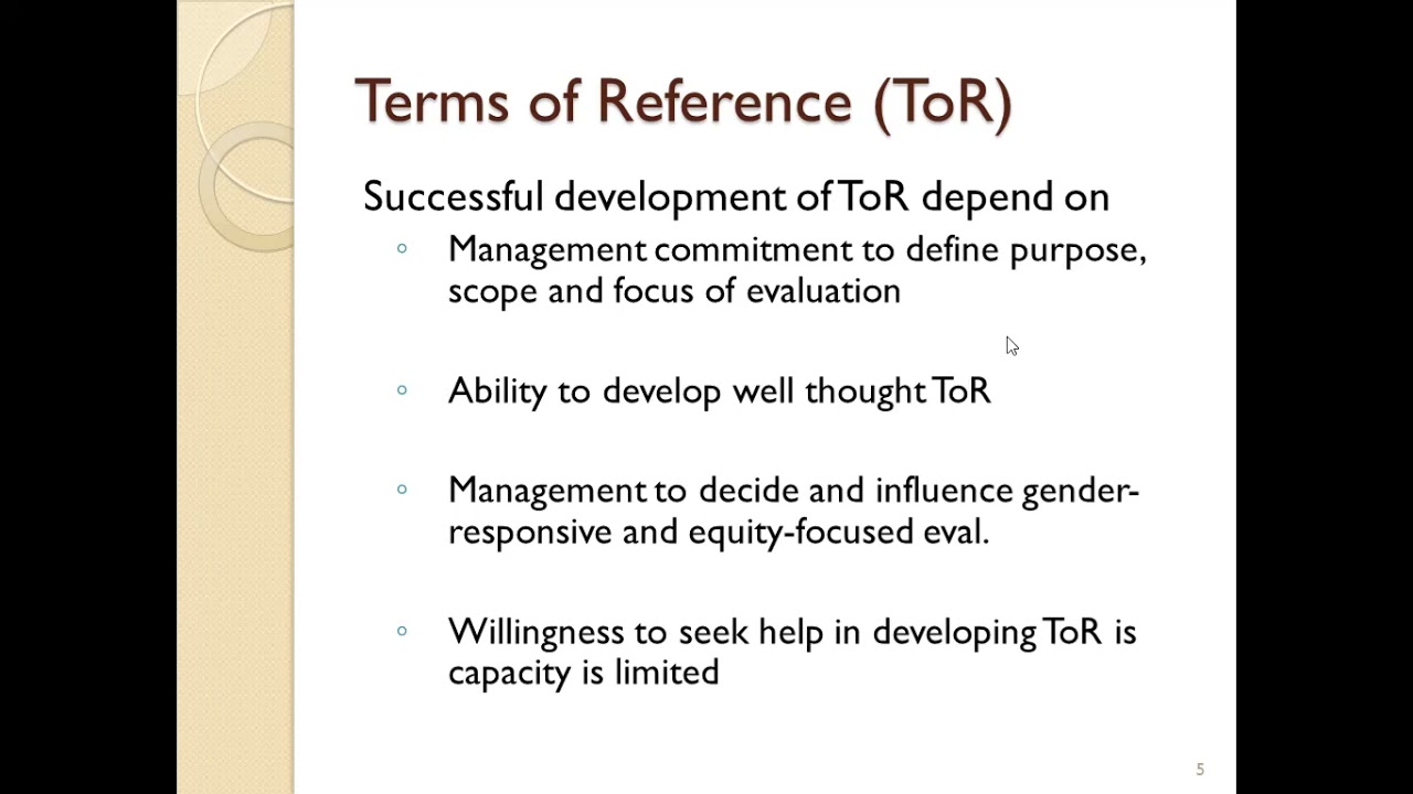 Preparing Terms of Reference ToR and Selecting Evaluation Team