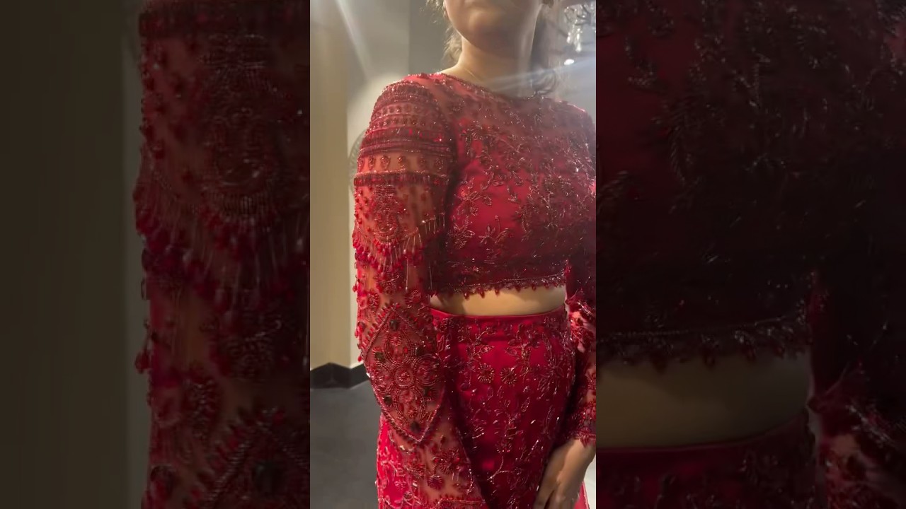 Mermaid Lehenga Drape in Ruby Red | #bridalfashion #lehenga #stonework #weddingdress #bridallehenga