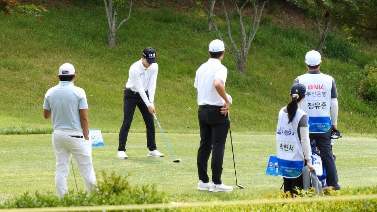 [저스트골프] KPGA 박현서 박성제 정유준 프로, 아시아드CC 7번홀 파 4 티샷 영상 직관