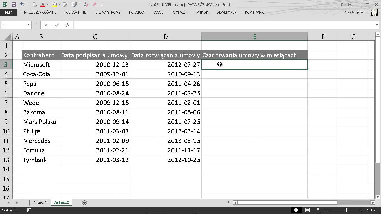 EXCEL - Ukryta i tajemnicza funkcja DATA.R&Oacute;ŻNICA