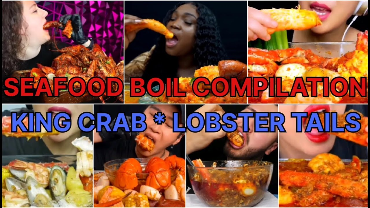 SEAFOOD BOIL MUKBANG COMPILATION - King crab + lobster tails with cajun sauce