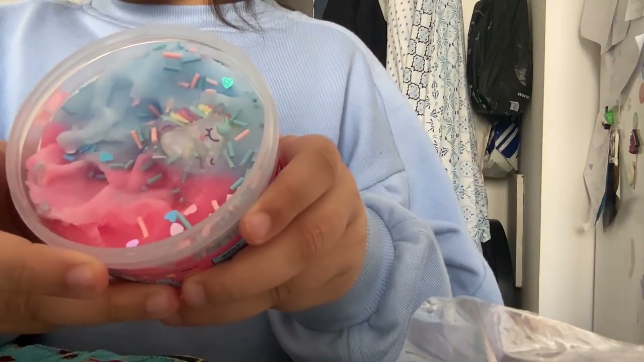 Milas cotton candy slime unboxing🌈🌸🦄🎀💖🦋😆